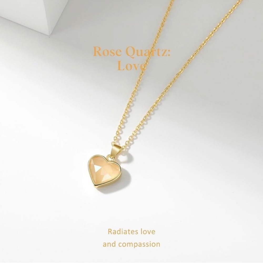 14K Gold Plated Rose Quartz Heart Pendant Necklace | Love & Compassion Stone